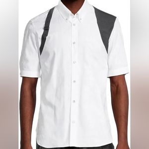 ALEXANDER MCQUEEN Harness Jacquard White Shirt Size 17/XL short sleeve NWT